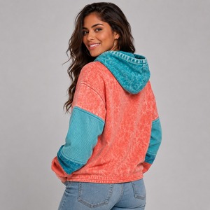 Hoodie d'hiver confortable pour femme, délavé à l'acide, design moderne et oversize, 100% coton molletonné, écologique, séchage rapide, tenue décontractée, devant - Product Image 3