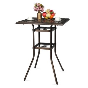 Tavolo Bistrot Quadrato in Alluminio Pressofuso per Tutte le Stagioni con Foro per Ombrellone da 2', Tavolo Alto da Esterno per Giardino e Veranda - Product Image 3