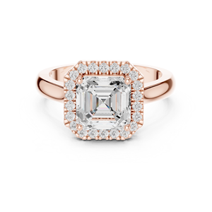 แหวนเพชรทรง Asscher ประดับเพชรรอบแบบ Solitaire สไตล์ทันสมัยสำหรับผู้หญิง เพชรเพาะเลี้ยงแบบ Pave ด้านข้าง ทองคำแท้ 14k สีโรสโกลด์ รับรองโดย GRS - Product Image 4