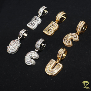 Pendentif Alphabet Personnalisé avec Pierres Baguette Moissanite Diamant Bijoux Streetwear - Product Image 5