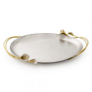 Golden Flower Shaped <b>Decorative</b> Tray Set Handmade Polished Metal Plant Pattern Glam Style Dishes & <b>Plates</b> - Product Image 4
