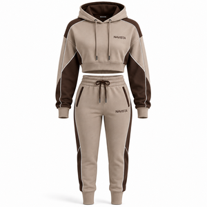 Women's New Quality 100% Cotton Fleece Streetwear Crop <b>Top</b> Short Set Zip-Up Hoodie Tracksuit Winter Sports Clothing - Product Image 6
