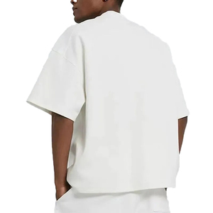 Ensemble t-shirt et short en coton pour homme, couleur unie, col rond, vêtements décontractés d'été avec impression de logo, tissu tricoté respirant - Product Image 5
