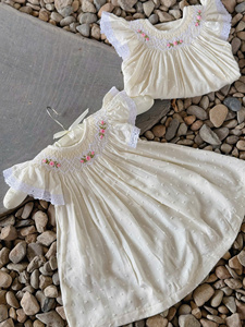 OEM Baby Girl Smocked Linen Dress Soft Organic Cotton Breathable Washable Floral In Stock Casual Outfit - Product Image 5