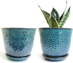 Macetas y Soporte de Cerámica Pintadas a Mano con Diseño Floral Clásico Mughal de Lane Exclusive, con Base de Malla Perforada para Jardín y Hogar - Product Image 2