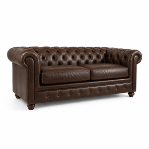 Elegant Real Leather Chesterfield <b>Sofa</b> with Premium Tufted Upholstery and Classic Rolled Arm Design for Modern Living Room - Product Image 1