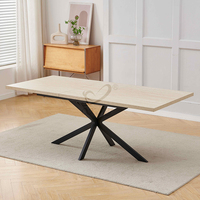 Table de salle à manger rectangulaire en MDF couleur noyer, 6 places, avec pieds métalliques extensibles, assemblée, style moderne, vente en gros OKAY
