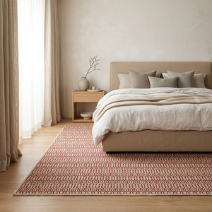Ivory Rust <b>Red</b> <b>Wool</b> Eco Friendly Non-Slip Geometric Micro Pattern Rug Repeating Linear Motif Area Carpet for Living Room Bedroom - Product Image 3