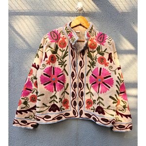 Suzani Embroidered Velvet <b>Kimono</b> Coat Floral Pattern <b>Plus</b> <b>Size</b> Women Outerwear Winter Boho Bohemian Style Mandarin gift for her - Product Image 1