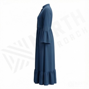 ชุดอาบายะห์ผู้หญิงแบบเรียบง่าย สีสันตามสั่ง ผ้าชีฟองระบายอากาศได้ดี ทรงเอไลน์ ประดับลูกปัด คอวี ไซส์ใหญ่ คุณภาพสูง ขายส่ง - Product Image 3