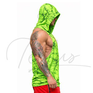 Camisetas sin mangas con capucha para hombre, de poliéster/algodón, cuello redondo, ecológicas, ajustadas, informales, transpirables, para gimnasio, fitness, verano. - Product Image 3