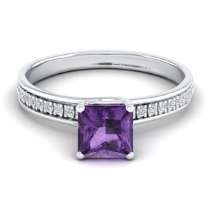 Bague de fiançailles solitaire en or 14 carats avec diamant REYES, vente flash, pour femme, coupe princesse personnalisée, améthyste 1,25 carat, bijoux. - Product Image 1