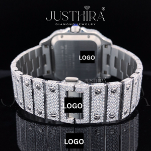 Premium Auto Date Iced Diamond Unique Design Stainless Steel <b>Case</b> Band Quartz <b>Watch</b> with Pink Arabic Number Dial Limited Edition - Product Image 5