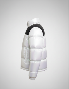 Blouson matelassé blanc irisé pour homme, col montant, fermeture éclair, coupe-vent, color block, coupe classique, vêtement d'extérieur hiver - Product Image 6