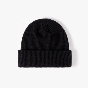Gorro de Punto Unisex Negro, 100% Acrílico, Invierno, Casual, para Adultos, 58-60CM, Color Sólido, Diseño con Borde, para Exteriores, 2027 - Product Image 2