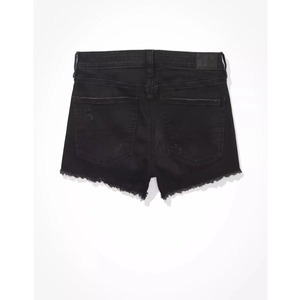 Wholesale Customizable Black <b>Denim</b> Shorts for Women Fashionable High-Waist Summer Shorts Breathable Washed Hem Edges Pockets - Product Image 2