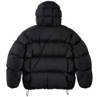 Veste d'hiver pour homme en duvet noir, à capuche, fermeture éclair, avec cordons de serrage, coupe classique, logo personnalisé