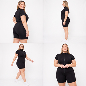 Body de fitness de talla grande con cremallera completa y manga corta, de poliéster y elastano, para gimnasio, tipo mono. - Product Image 4