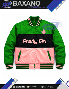 อัลฟ่า |   คาปา |   เสื้อแจ็คเก็ตครอปปักลายสำหรับผู้หญิง Alpha Sorority ชุดกีฬายูนิฟอร์มกรีกสไตล์วินเทจ สีเขียวและชมพู - Product Image 4