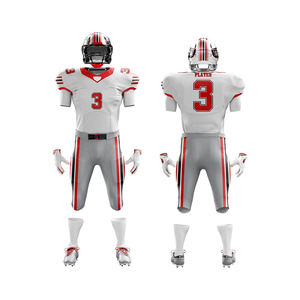 Ensemble Maillot et Pantalon de Football Américain Personnalisé Sublimé Blanc Rouge pour 3 Joueurs, Ajusté, Anti-Transpiration, pour Hommes Adultes - Product Image 3