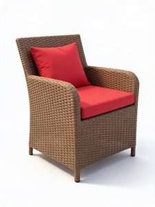 Ensemble de jardin en rotin avec table ronde, 4 chaises, coussins rouges, meubles de patio extérieur, style tropical, résistant aux intempéries, utilisation en cour - Product Image 3