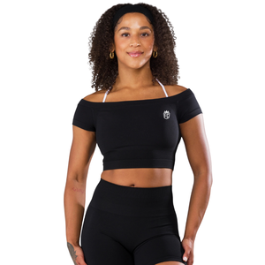 Top Corto Deportivo Negro sin Costuras para Mujer, Ajustado y Elástico, para Gimnasio, Entrenamiento, Yoga, Ropa Deportiva - Product Image 1