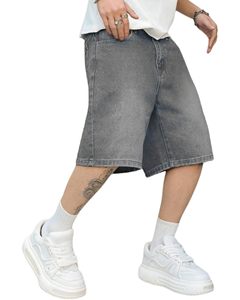 Shorts Bermuda en jean délavé pour homme, taille mi-haute, coupe décontractée ample, style streetwear, en coton - Product Image 1