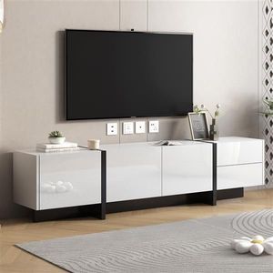 Contemporary Rectangle Design TV Stand Unique Style TV Console Table in White & Black for TVs up to 80 Inches Video Provided - Product Image 1