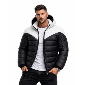 Chaqueta acolchada con capucha blanca y negra para hombre, abrigo acolchado cálido de invierno, ropa exterior ligera con cremallera - Product Image 1