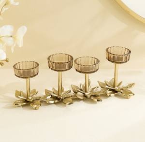 Natural Gold Metal Durable 4-Cup Tea Light Candle Holder Eco-Friendly Handmade Home <b>Decor</b> Christmas Easter <b>Table</b> - Product Image 2