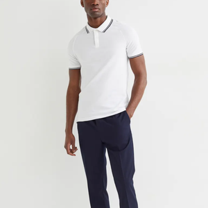 <b>Mens</b> <b>White</b> <b>Short</b> <b>Sleeve</b> Polo <b>Shirt</b> Contrast Trim Collar Solid Sporty Casual Top - Product Image 6