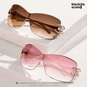 Oversized Wrap Shield Sunglasses Unisex UV400 Polarized Fashion <b>Eyewear</b> Decorative Temple for Hiking Beach Travel - Product Image 2