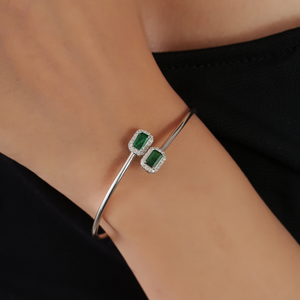 Bracelet ouvert ajustable en argent sterling 925 massif, émeraude naturelle et diamant, best-seller, pour femme, bijoux de tous les jours - Product Image 2