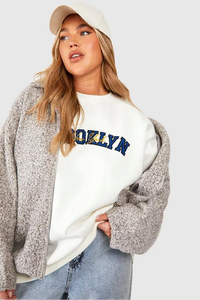 Sudadera de Cuello Redondo para Mujer, Bordado con la Letra Brooklyn, 100% Algodón Tejido, Estilo Casual Urbano Otoñal - Product Image 5