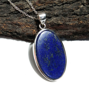 Collier pendentif en lapis-lazuli naturel, pierre ovale bleue sertie en argent sterling 925, style bohème fait main, troisième partie - Product Image 4