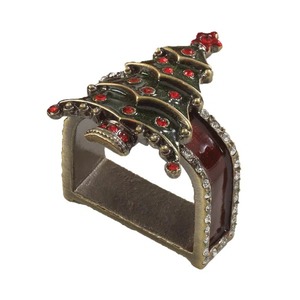 Elegante Anillo para Servilletas con Forma de Árbol de Navidad, Decoración de Mesa Navideña de Metal Esmaltado, Porta Servilletas de Lujo con Pedrería - Product Image 1