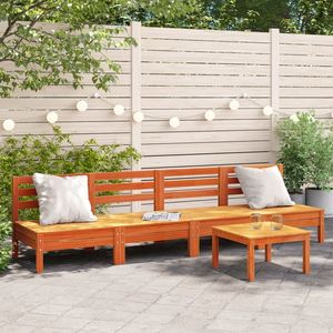 Set di 4 Divani da Giardino in Legno di Pino Massiccio Marrone Cerato, Design Modulare Standard - Product Image 1