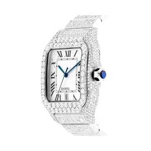 <b>Square</b> Dial Mechanical Watch Ice Moissanite White Tone Stainless Steel Analog Wedding Anniversary for Men - Product Image 3