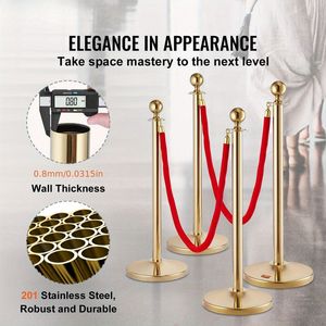 Lot de 4 poteaux de sécurité en acier inoxydable de 1,5 m avec corde en velours rouge et base creuse, pour la gestion des foules et supports de bannières - Product Image 3