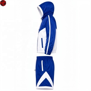 Conjunto Deportivo para Hombre, Chaqueta con Capucha Azul y Blanca con Cierre y Pantalones Cortos, Diseño Color Block, Transpirable, Cortavientos - Product Image 5