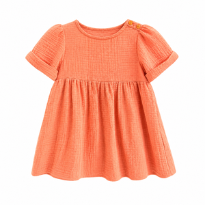 Robe en gaze de coton à manches bouffantes pour bébé fille |   Robe d'été décontractée et douce - Product Image 1