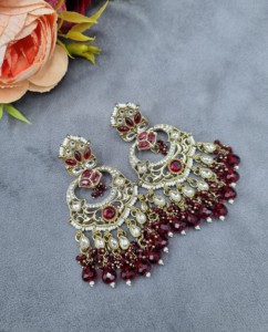 Pendientes Chandbali Tradicionales Étnicos con Cuentas de Perlas para Mujer, Joyería Artificial e Imitación para Fiestas, Fabricante - Product Image 5