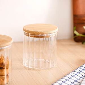 Glass Storage <b>Jar</b> with Wooden Top Kitchen Pantry Container Decorative Food Canister <b>Cookies</b> Biscuits Nuts Dry Fruits - Product Image 1
