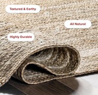 Handmade Natural Jute Solid Color Runner Rug White Border Eco-Friendly Rustic Low Profile Hallway Carpet High Traffic Jute