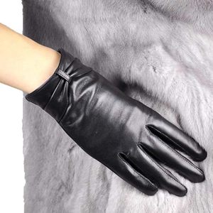 Women's Leather fashion <b>Gloves</b> With Bow Black - Product Image 5