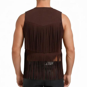 เสื้อกั๊กหนังกลับบุขนคุณภาพสูงสำหรับผู้ชายรุ่นใหม่ล่าสุด สีน้ำตาลวินเทจ สวมใส่สบาย เหมาะสำหรับแฟชั่นสไตล์ไบค์เกอร์ - Product Image 5