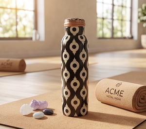 Luxury <b>Copper</b> <b>Bottle</b> With Elegant Geometric Print For Modern Homes Wellness And Perfect Daily Hydration Travel Gym Yoga And Gift - Product Image 1