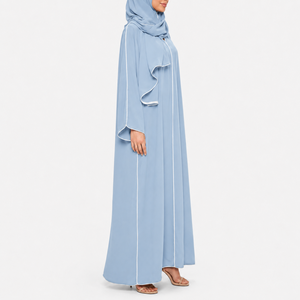 New 2026 Open Front <b>Abaya</b> Long Sleeve Ankle length White Piping With Matching Hijab Set Casual wear For <b>Women</b> - Product Image 4