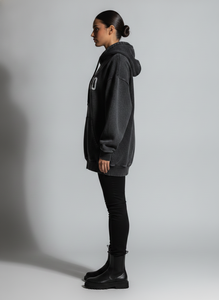 Sweat à capuche oversize pour femme, manches longues, mélange de coton, logo tricoté sur le devant, poches, vêtements d'automne - Product Image 2