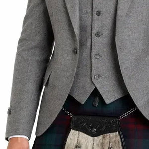 Top Selling Men's <b>Light</b> Grey Wool Argyle Kilt <b>Jacket</b> And 5 Button Vest Wedding Kilts <b>Jacket</b> OEM ODM - Product Image 4